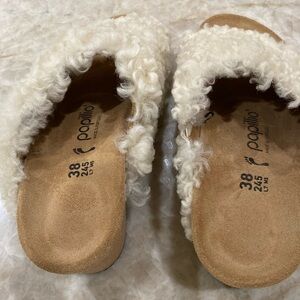 Papillio by Birkenstock Namica Teddy Eggshell Shearling Mules Size 39/8 US
